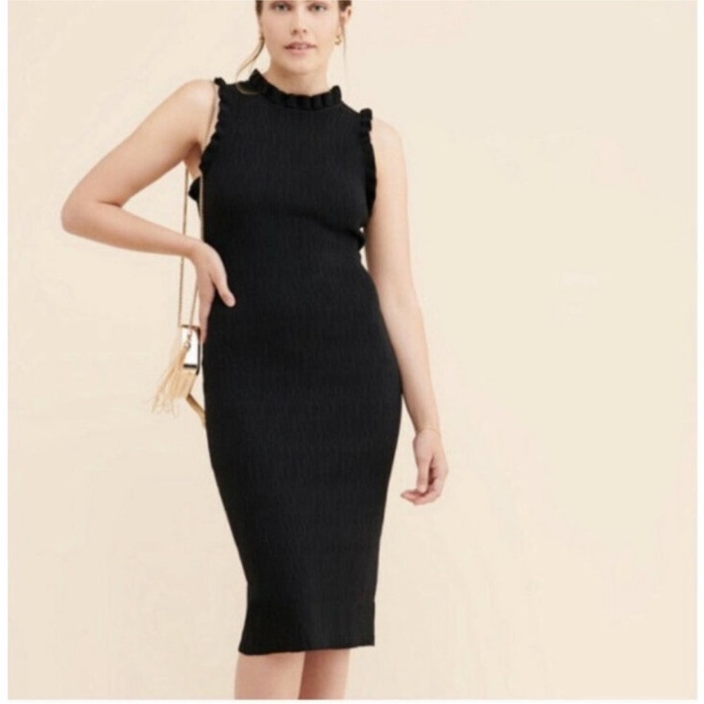 Current Air Anthropologie Ruffle Trim Knit Midi Dress